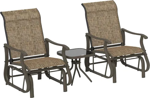 Miniatura 11 de Outsunny Juego de 3 planeadores para exteriores, mesa de bistró y sillas con marco de acero, mesa superior de vidrio templado para patio, jardín
