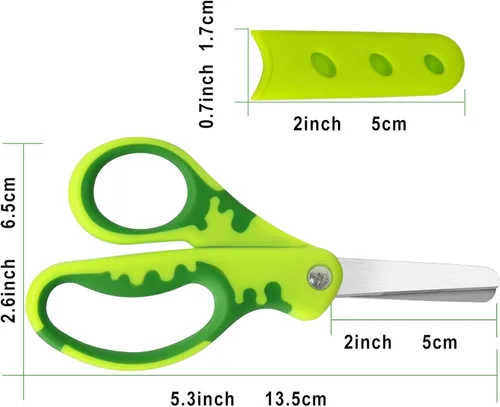 Miniatura 5 de Tijeras para niños, tijeras de 5 pulgadas con cubierta, tijeras de punta roma para estudiantes con agarre cómodo, seguridad para papel de corte