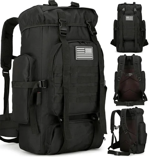 Mochila de senderismo de 45 L, mochila de viaje impermeable, ligera, para exteriores, mochila de campamento para hombres y mujeres (negro)