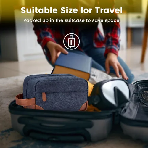 Miniatura 7 de Vorspack Neceser de viaje – Neceser colgante para hombre, resistente al agua, bolsa de afeitar de lona para viajes, Azul marino, M, Classic