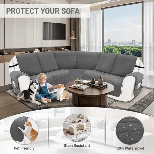 Miniatura 5 de Fundas para sofá modular reclinable, de terciopelo en forma de L, funda de consola central para perros y mascotas, lavable antideslizante, 1 funda