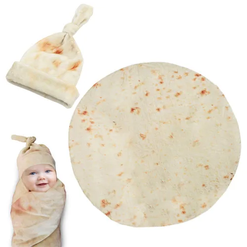 Manta envolvente de burrito para bebé, manta de ducha de franela segura para tortilla con sombrero, gran regalo para bebé (36 pulgadas)