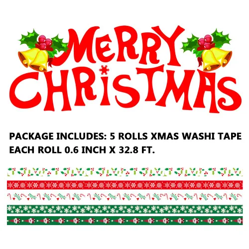Miniatura 5 de 5 rollos de cinta adhesiva Washi de enmascarar de Navidad, 0.6 pulgadas x 32.8 pies, cinta decorativa Washi para álbumes de recortes, planificador