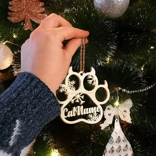 Miniatura 6 de Adorno de Navidad de pata de perro, adornos personalizados, copos de nieve cortados con láser para árbol de Navidad, adorno de pata de perro