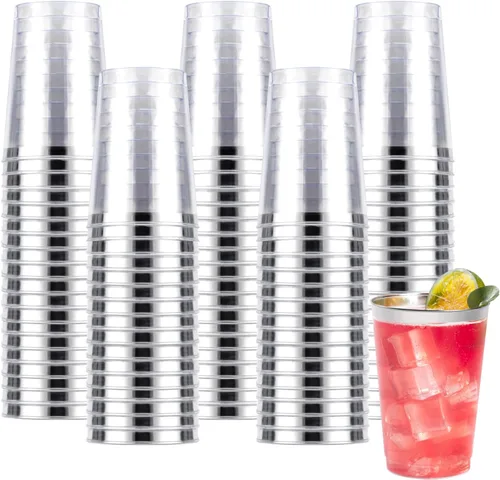 Miniatura 13 de Goodluck 50 piezas de vasos de plástico de 10 onzas para fiesta, vasos desechables plateados, vasos de cóctel de plástico para boda, Acción