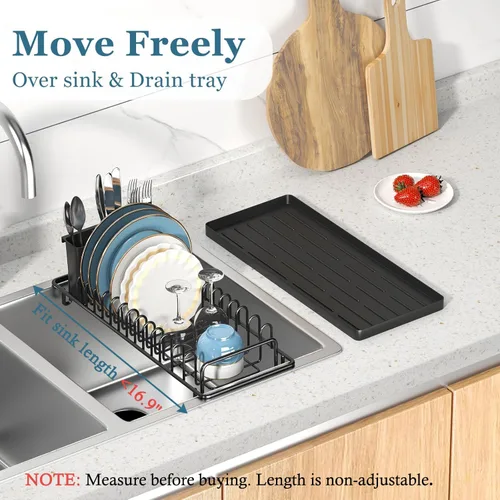 Miniatura 4 de XYZLVSI Escurridor Compacto Pequeño para Platos Escurridor de Fregadero con Alfombrilla de Silicona, Escurridor de Platos de Acero Inoxidable