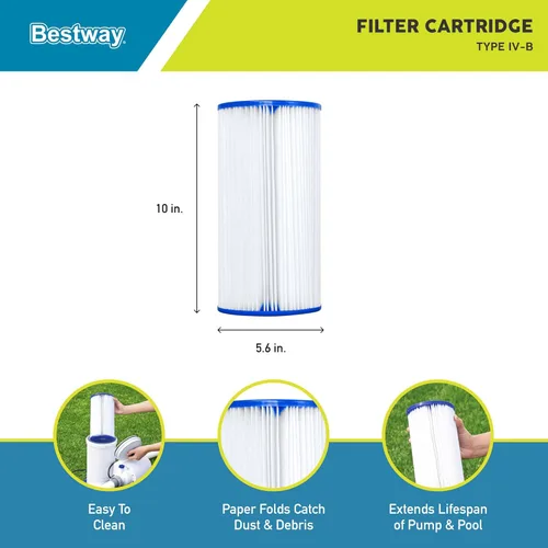Miniatura 3 de Bestway Flowclear Filtro de cartucho de repuesto tipo IV o tipo B para piscina sobre el suelo con bomba de filtro de 2500 galones por hora