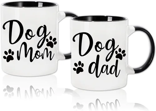 Whaline 2 tazas para parejas, tazas de pareja de 12 onzas con caja de regalo, juego de regalo divertido para amantes de los perros, dueño de perros,