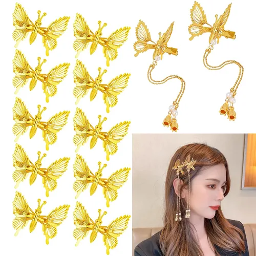 Miniatura 8 de Pinzas para el cabello de mariposa con borla móvil, elegantes accesorios antiguos para el cabello con horquillas móviles para mujeres y niñas