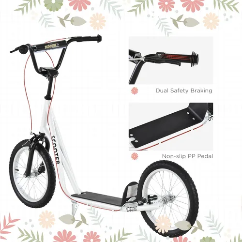 Miniatura 6 de Aosom Patinete para jóvenes, patinete para niños de 5 años en adelante, carga máxima 100 kg, con manillar ajustable, ruedas inflables de 16", frenos
