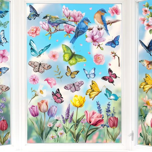 Miniatura 11 de 77 calcomanías para ventana del Día del Padre, 9 hojas de decoración azul para el Día del Padre, calcomanías de doble cara para ventanas de vidrio