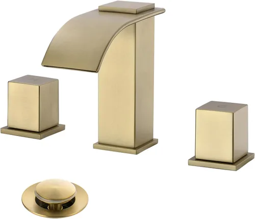 Miniatura 9 de Grifos de latón de lujo para fregadero de baño de 3 agujeros, 2 manijas, 8 pulgadas y montaje de drenaje desplegable de acero inoxidable, cromado