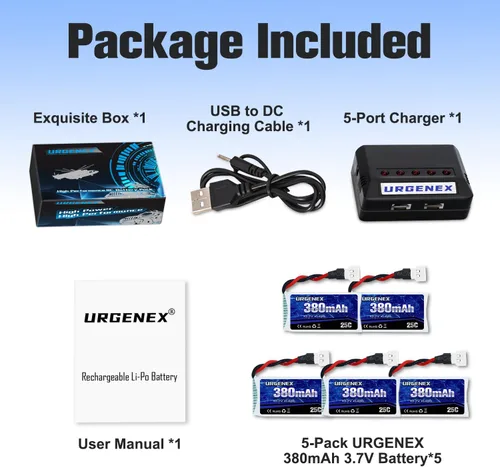 Miniatura 5 de 5 unids 3.7 V 380 mAh Drone batería 25C 1S Lipo batería con cargador 5in1 para SYMA Q11 AT-96 TR-C385 TR-P51 TR-F22 H99W H31 H6C H98 Holy Stone
