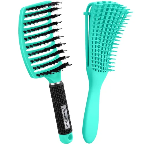 Juego de 2 cepillos para el cabello, cepillos para el cabello para mujeres, hombres y niños, para cabello húmedo y seco, rizado, grueso, fino, Verde