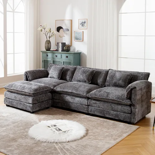 Miniatura 10 de GNIXUU Sofá modular de nube de 112 pulgadas, moderno sofá modular de felpilla en forma de L para sala de estar, cómodo sofá profundo de 4 plazas