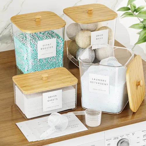 Miniatura 7 de Moforoco 2+1 Pack Bamboo Laundry Pods Container, Clear Laundry Room Organization Containers,Large Laundry Detergent Powder Storage Containers Lids &