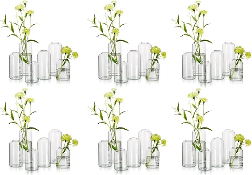 Miniatura 7 de Jarrones de botones de vidrio para flores - Hewory Juego de 3 jarrones pequeños modernos de vidrio soplado para centros de mesa, mini jarrones