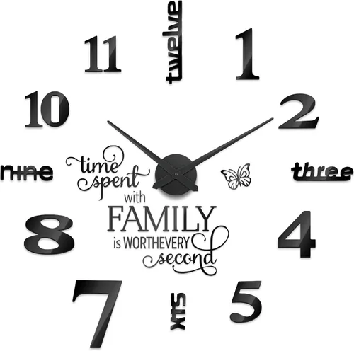 Miniatura 2 de Junkin - Reloj de pared 3D grande sin marco, moderno, para bricolaje, con citas familiares, adhesivo decorativo, kit de reloj para decoración
