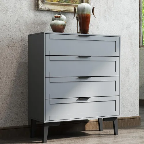 Miniatura 10 de TaoHFE Cómoda negra de 4 cajones para dormitorio, cómoda de lencería de madera para dormitorio, moderna cómoda negra de 36 pulgadas de alto