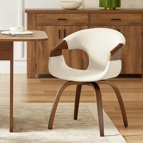 Miniatura 8 de Zouron Silla de comedor moderna de mediados de siglo, silla tapizada de piel sintética con reposabrazos, silla decorativa con patas de madera