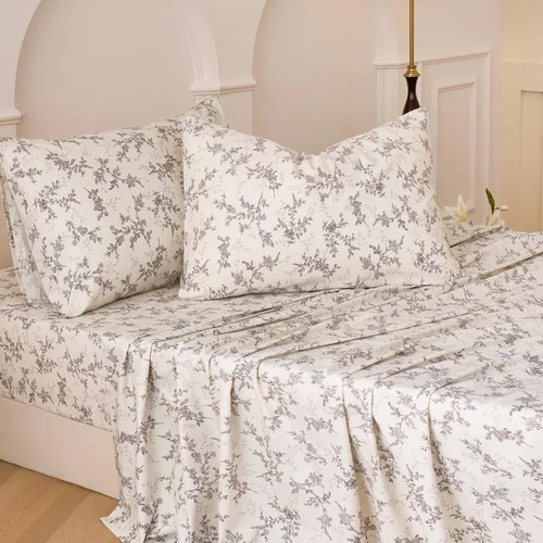 Miniatura 18 de Juego de sábanas de cama floral azul 100% algodón percal tamaño King, diseño vintage chic shabby, con patrón de peonía, ropa de cama suave y Monet
