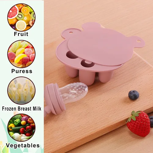 Miniatura 5 de Juego de alimentador de frutas y alimentos 3 en 1 para bebés, molde de paletas de leche materna con bandeja congeladora, juguete para aliviar