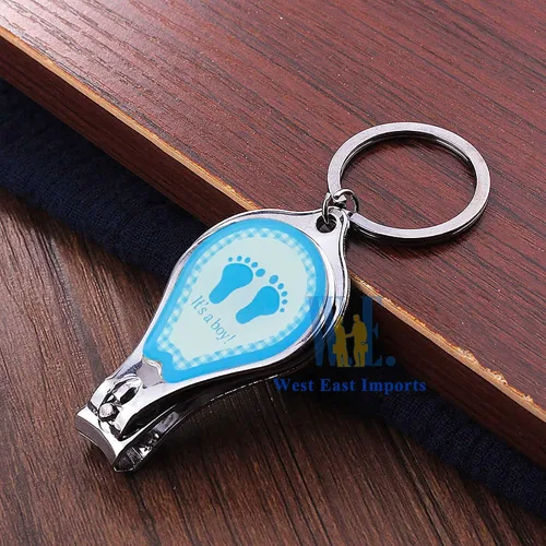 Miniatura 7 de 12 llaveros personalizados para baby shower, color azul niño, cortaúñas y abrebotellas, regalo personalizado con grabado láser (huella)