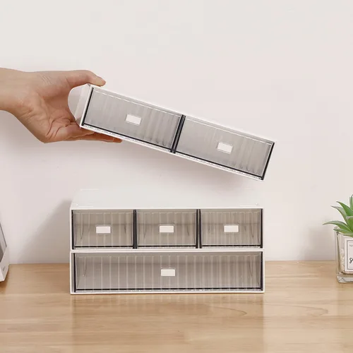 Miniatura 5 de Organizador de escritorio apilable con 6 cajones, cajones apilables para almacenamiento de escritorio, accesorios de almacenamiento de maquillaje