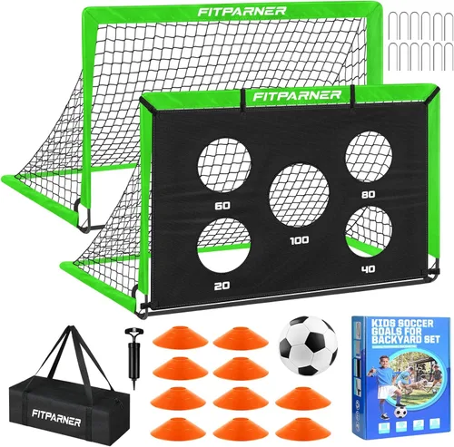 Miniatura 11 de Portería de fútbol, portería de fútbol para niños en el patio trasero, 2 unidades, redes de fútbol portátiles de 4 x 3/6 x 4 pies con objetivo