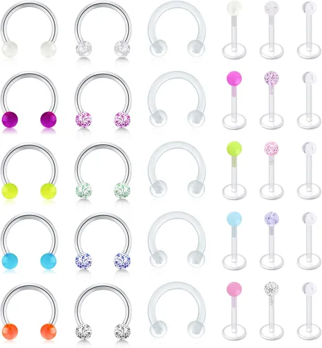 Miniatura 4 de D.Bella Aretes de cartílago transparente, 20 piezas de 0.63 oz de acrílico transparente Bioflex Tragus Retener, anillos de labio, nariz, labret