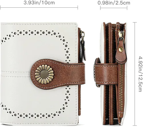 Miniatura 141 de SENDEFN - Billetera pequeña de piel auténtica para mujer, diseño plegable con ventana para tarjeta de identificación