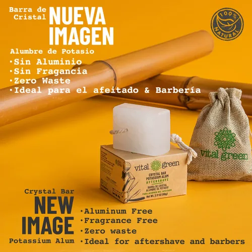 Miniatura 2 de Vital Green Bloque de cristal de alumbre de potasio tailandés para afeitar, alivia la irritación causada por el afeitado y la depilación, desarrolla
