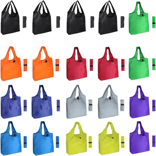 Miniatura 10 de Aricsen Paquete de 20 bolsas de comestibles reutilizables de 15 x 4.5 x 15 pulgadas con asas a granel, bolsas de cocina plegables de gran capacidad