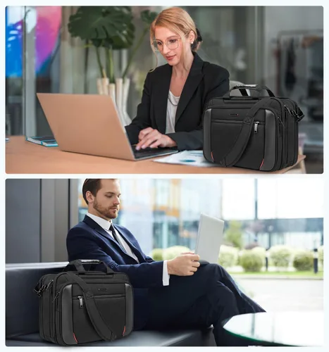 Miniatura 2 de EMPSIGN Maletín para computadora portátil, bolsa de 17.3 pulgadas para computadora portátil, bolsa de mensajero expandible para hombres y mujeres