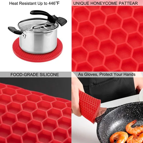 Miniatura 6 de Salvamanteles de silicona para ollas y sartenes calientes, 4 soportes flexibles multiusos para ollas calientes, resistentes al calor para platos