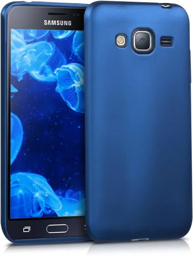 kwmobile Funda compatible con Samsung Galaxy J3 (2016) DUOS - Funda de silicona TPU metálica suave y delgada - Azul metálico