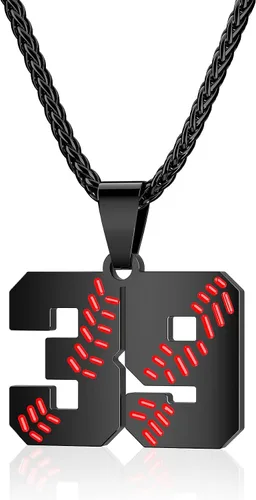 Miniatura 57 de Collar con número de béisbol para niños 00-99, collar con número de camiseta de béisbol de acero inoxidable, colgante personalizado, regalo