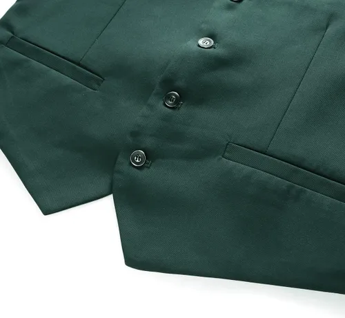 Miniatura 6 de UNINUKOO Chaleco de traje para hombre, ajustado, vestido formal, chaleco casual de cuatro botones, chaleco de traje de esmoquin