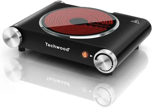 Miniatura 9 de Placa caliente, estufa eléctrica Techwood para cocinar, encimera de 1500 W, quemador individual con temperatura y asas ajustables, placa de cocina