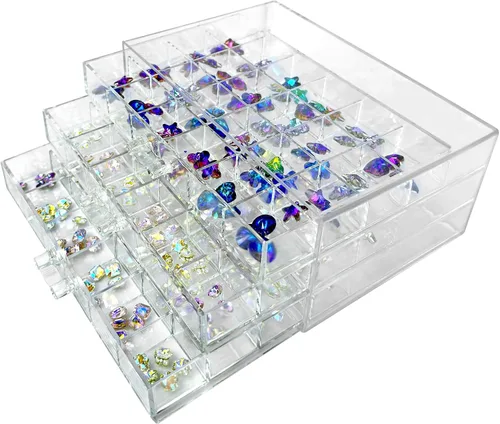 Organizador de uñas de 3 niveles para 72 celosías y almacenamiento de acrílico transparente, accesorios de joyería de uñas, estuche de