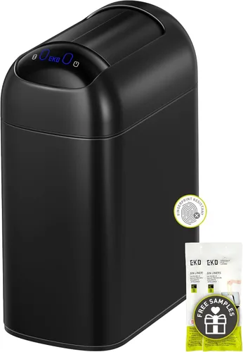 EKO Astro Slim Basurero con sensor, 10L / 2.6 galones, papelera sin contacto con tapa de mariposa de cierre suave, papelera de acero inoxidable con