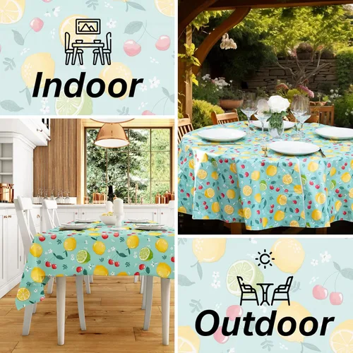 Miniatura 6 de EVERYDAY LUXURIES Mantel redondo impermeable de 60 pulgadas, resistente a las manchas y a las arrugas, mantel decorativo de vinilo de calibre 3.6