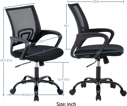 Miniatura 2 de Silla de oficina en casa, silla de escritorio ergonómica, silla de computadora de malla con soporte lumbar, reposabrazos, sillas de escritorio Negro