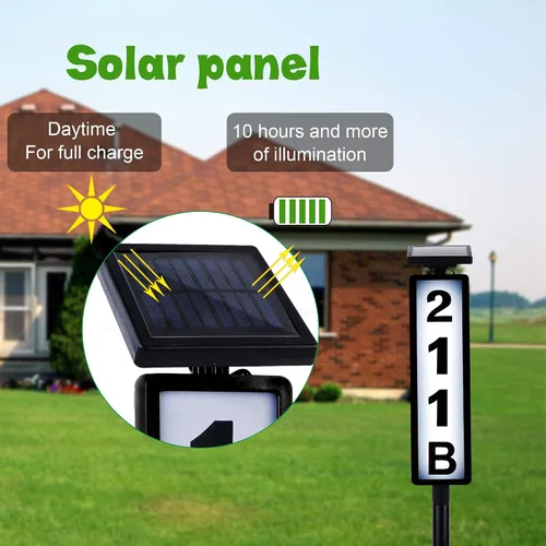 Miniatura 2 de FORUP Letrero de números de dirección de casa con luz solar, luz solar con números de casa, placa de dirección iluminada por LED para exteriores
