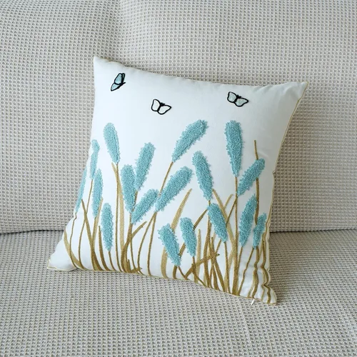 Miniatura 2 de vctops Funda de almohada de algodón con bordado bohemio y cuadrado para sofá, cama, silla (azul C, 18 x 18 pulgadas)