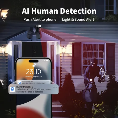 Miniatura 4 de Cámara domo POE PTZ de 5 MP para exteriores, 2592 × 1944 HD, inclinación de 355° Pan 90°, detección humana AI y seguimiento automático, visión