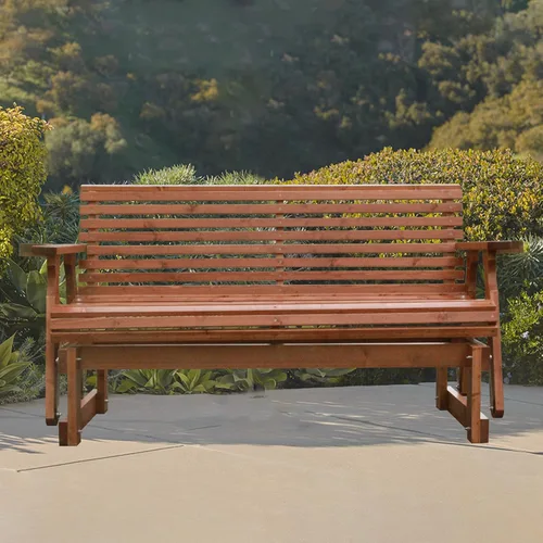 Silla Mecedora Deslizante para Exteriores de 2 Plazas, Deslizante de Patio de Madera de 5 Pies con Respaldo Alto Curvado, Portavasos y Contorno