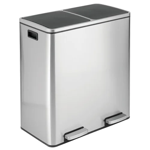 Miniatura 6 de mDesign Cubo de basura grande de acero de metal de 16 galones/60 litros; cubo de basura de doble compartimento/combo de reciclador para cocina