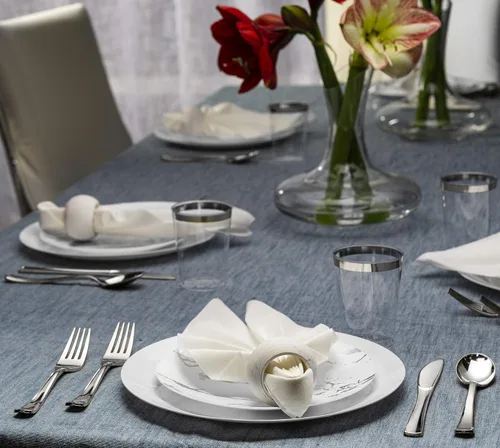 Miniatura 5 de Plasticpro Tenedores desechables de plástico plateado resistente, cubiertos de plástico elegante que parecen cubiertos de plata real, utensilios
