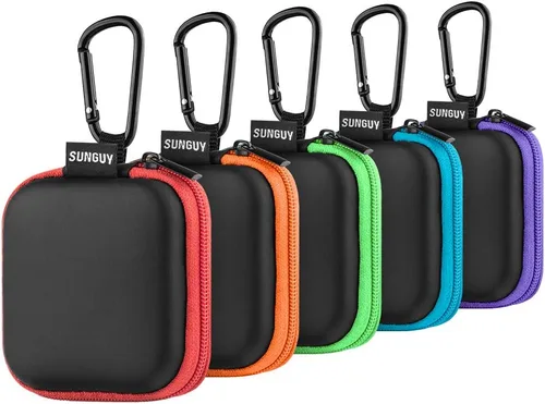 Miniatura 8 de Sunguy Paquete de 2 fundas para audífonos, estuche portátil de transporte para auriculares pequeños, bolsa de almacenamiento con clip de mosquetón